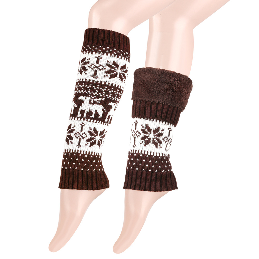 Knit Thicken Boot Socks Thermal Wool Knitted Deer Pattern Female Leg Warmer